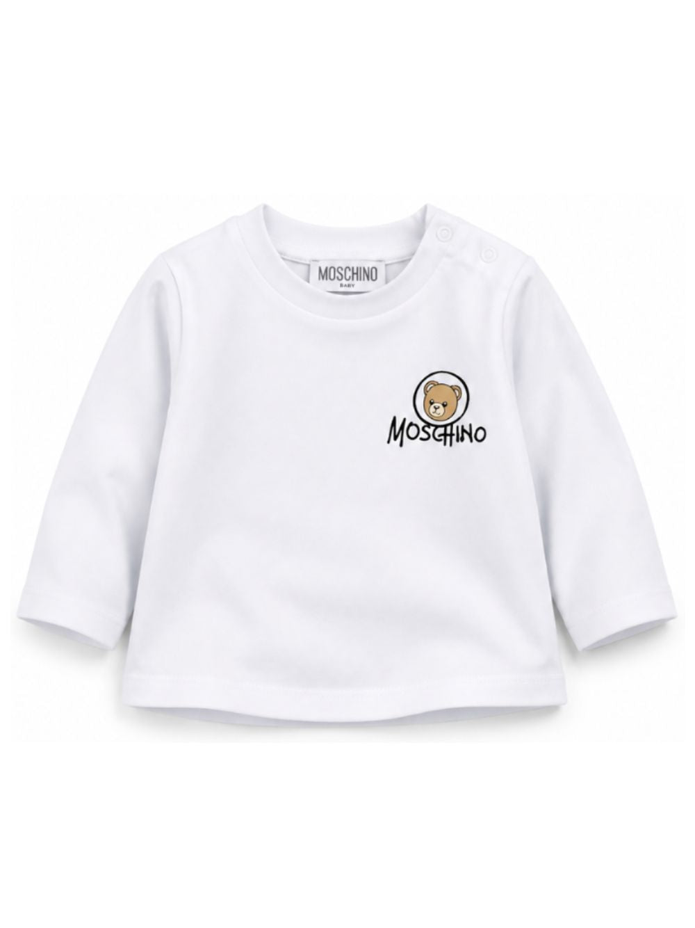 T-shirt per neonati Moschino Kids bianca con stampa Teddy sul davanti MRO014LAA34 10101 MOSCHINO KIDS 