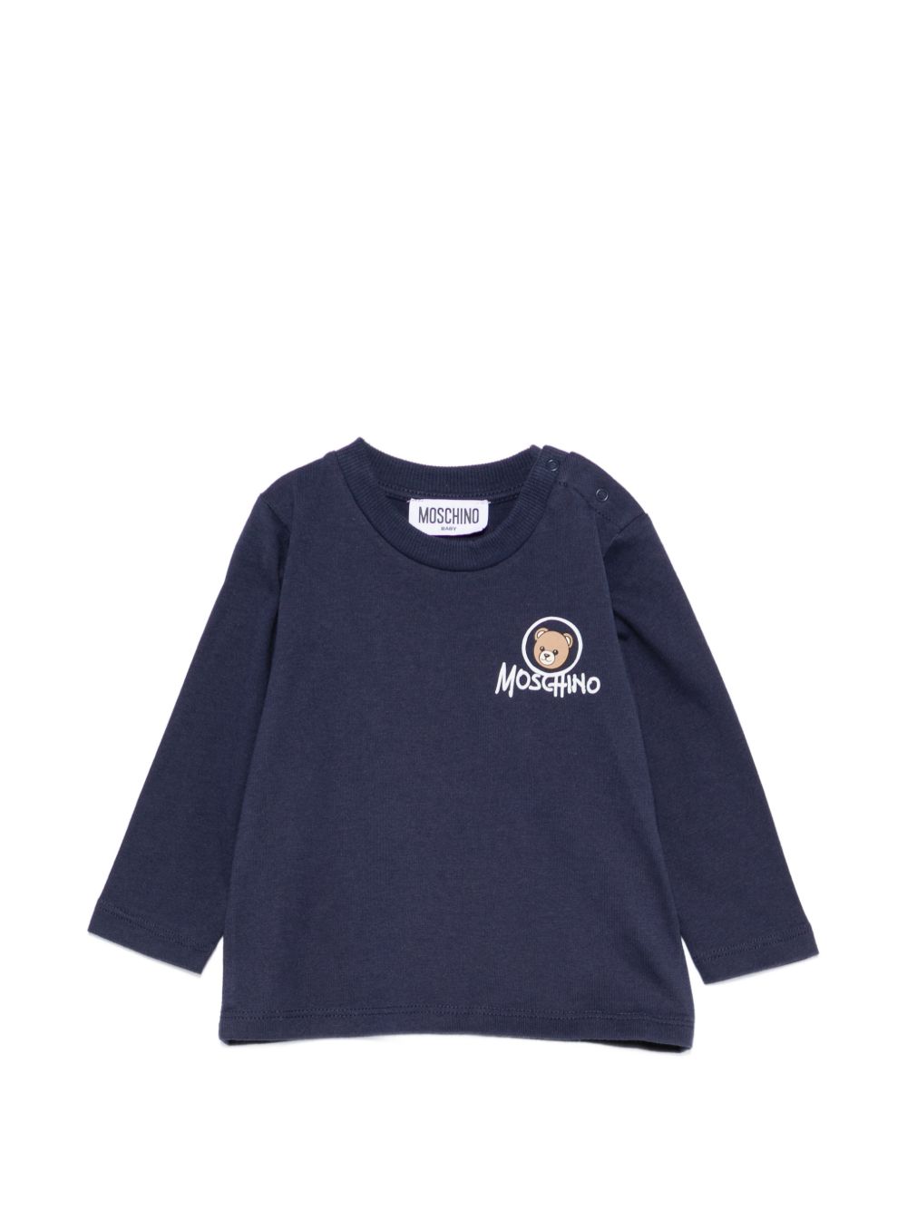 T-shirt per neonato Moschino Kids blu con stampa Teddy sul davanti MRO014LAA34 40016 MOSCHINO KIDS 