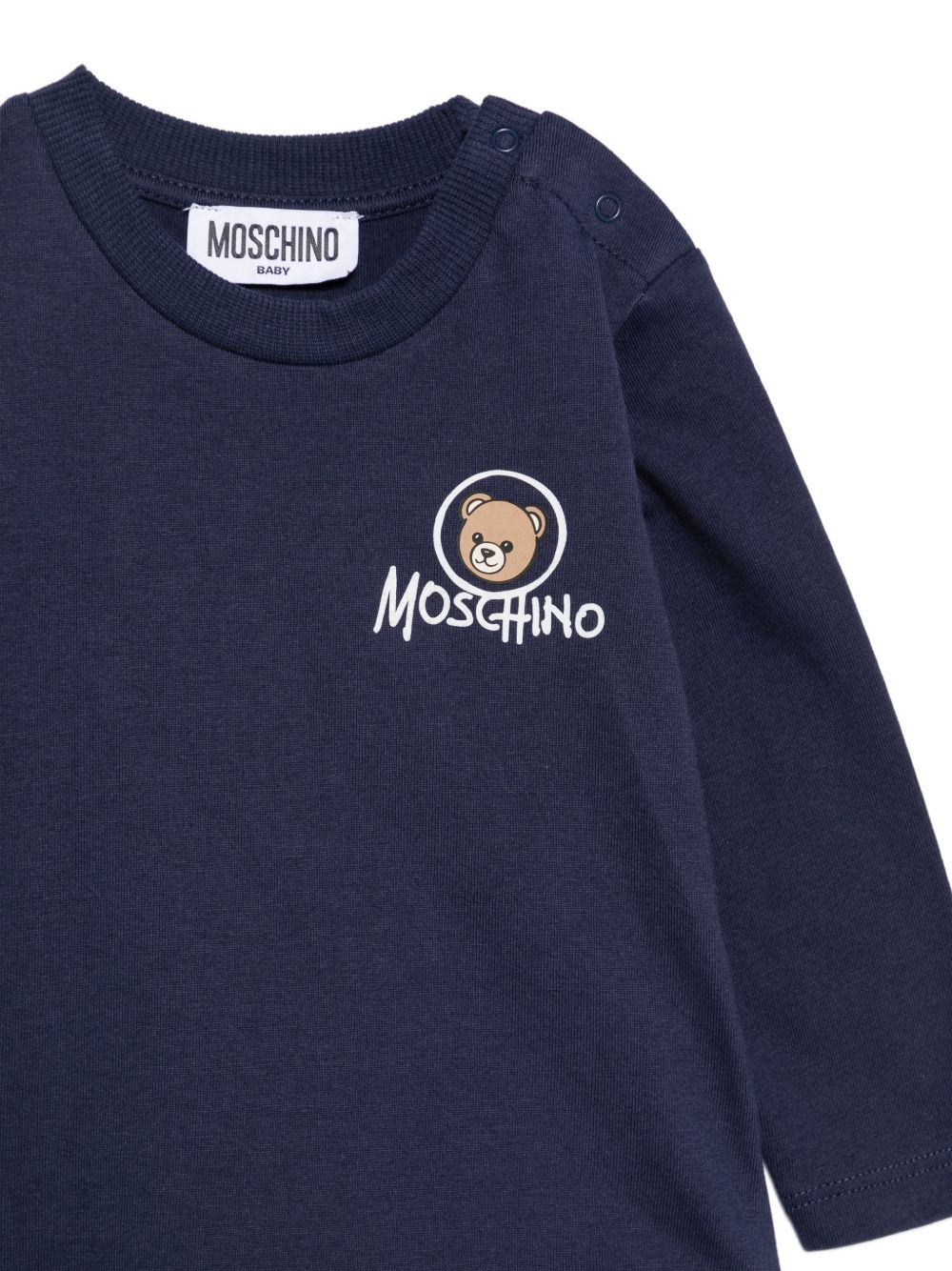 T-shirt per neonato Moschino Kids blu con stampa Teddy sul davanti MRO014LAA34 40016 MOSCHINO KIDS 