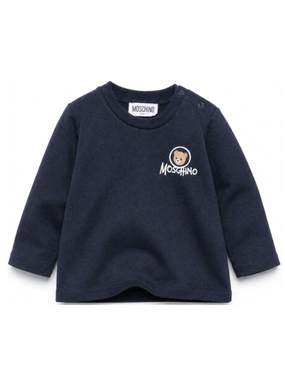 T-shirt per neonato Moschino Kids blu con stampa Teddy sul davanti MRO014LAA34 40016 MOSCHINO KIDS 