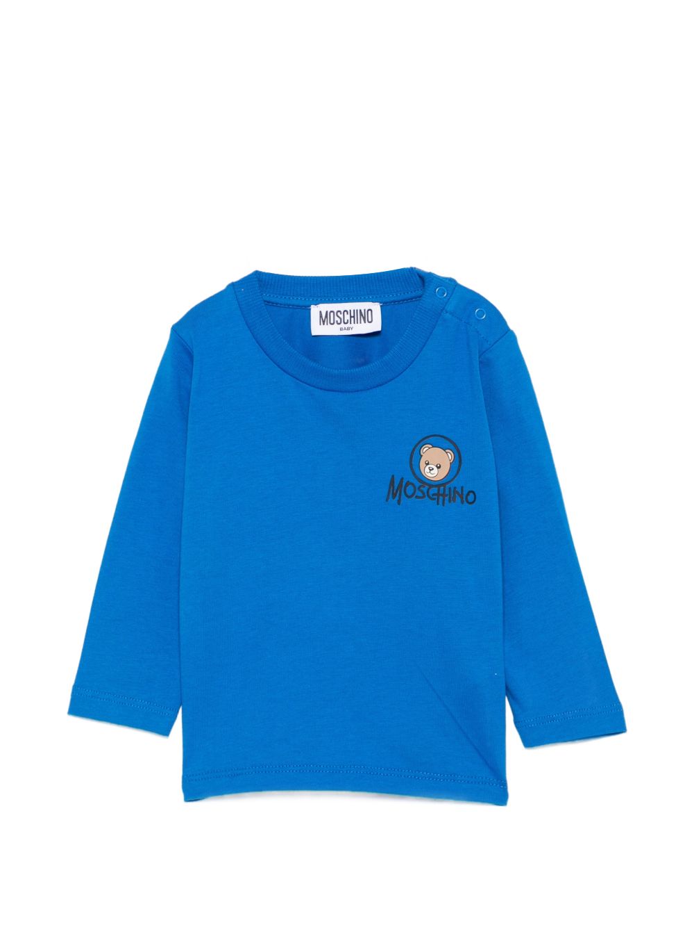 T-shirt per neonato Moschino Kids azzurra con stampa Teddy sul davanti MRO014LAA34 40157 MOSCHINO KIDS 