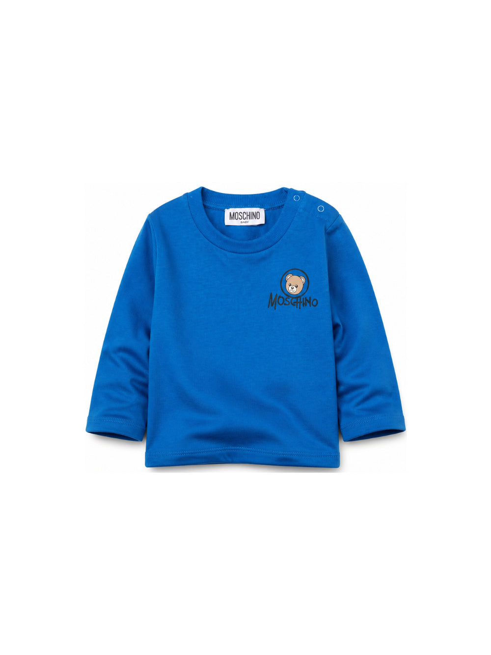 T-shirt per neonato Moschino Kids azzurra con stampa Teddy sul davanti MRO014LAA34 40157 MOSCHINO KIDS 