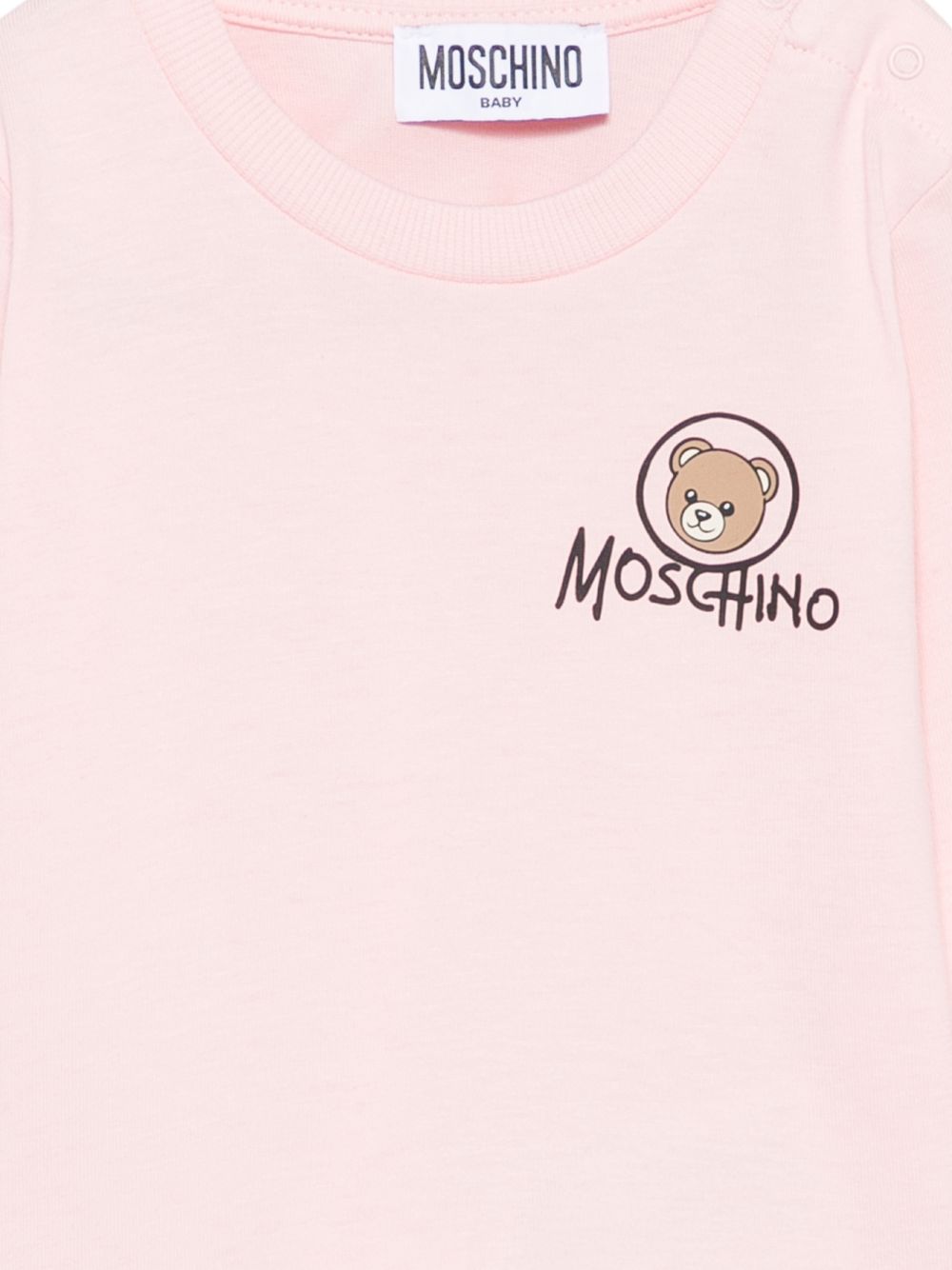T-shirt per neonata Moschino Kids rosa con stampa Teddy sul davanti MRO014LAA34 50209 MOSCHINO KIDS 