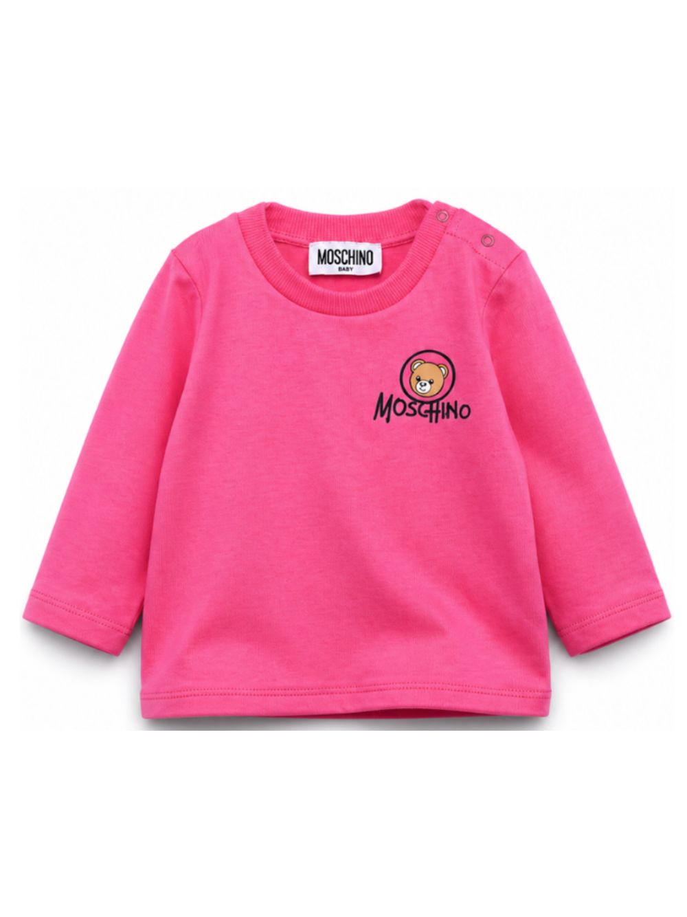 T-shirt per neonata Moschino Kids fucsia con stampa Teddy sul davanti MRO014LAA34 51450 MOSCHINO KIDS 