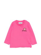 T-shirt per neonata Moschino Kids fucsia con stampa Teddy sul davanti MRO014LAA34 51450 MOSCHINO KIDS 