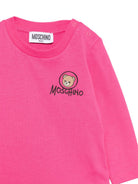 T-shirt per neonata Moschino Kids fucsia con stampa Teddy sul davanti MRO014LAA34 51450 MOSCHINO KIDS 