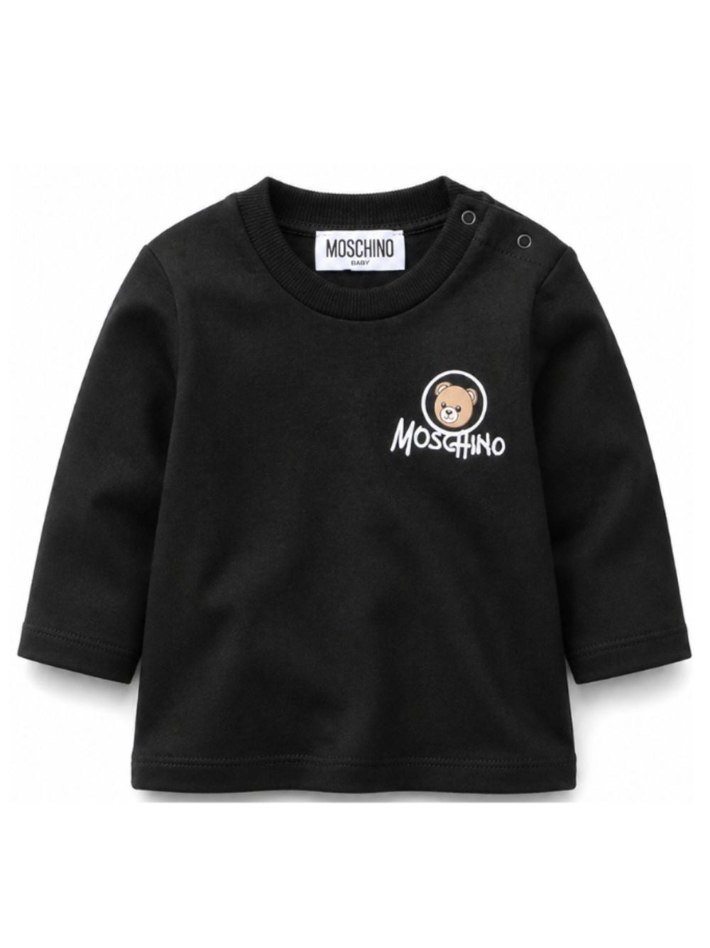 T-shirt per neonata Moschino Kids nera con stampa Teddy sul davanti MRO014LAA34 60100 MOSCHINO KIDS 