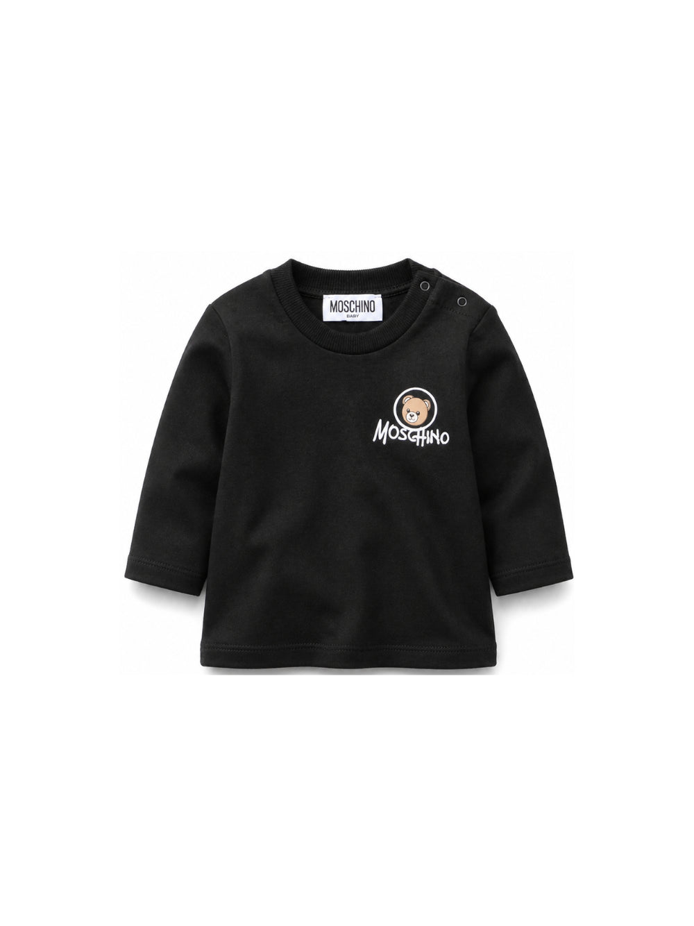 T-shirt per neonata Moschino Kids nera con stampa Teddy sul davanti MRO014LAA34 60100 MOSCHINO KIDS 