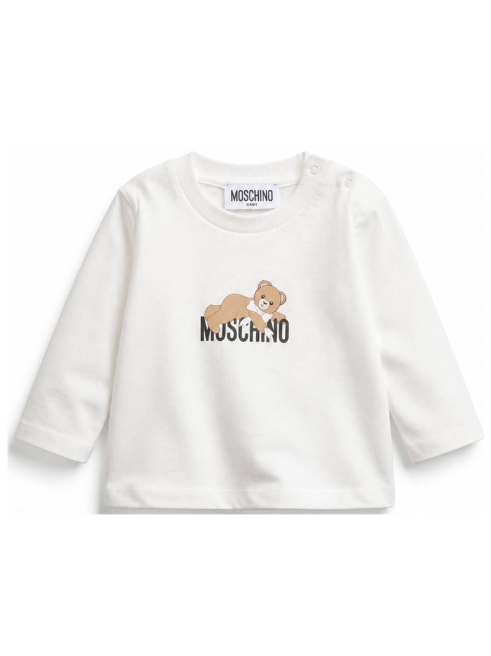 T-shirt per neonati Moschino Kids bianca con stampa Teddy sul davanti MSO014LAA10 10063 MOSCHINO KIDS 