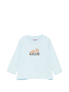 T-shirt per neonato Moschino Kids azzurra con stampa Teddy sul davanti MSO014LAA10 40304 MOSCHINO KIDS 