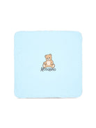 Coperta per neonato Moschino Kids azzurro con dettaglio Teddy Bear MTB00FLCA40 40304 MOSCHINO KIDS 