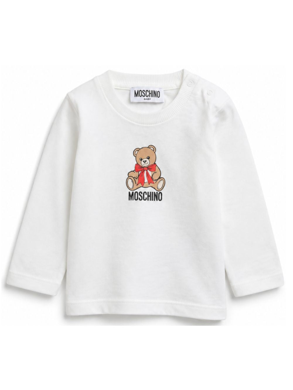 T-shirt per neonati Moschino Kids bianca con stampa Teddy con dettaglio fiocco MTO014LAA10 10063 MOSCHINO KIDS 
