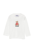 T-shirt per neonati Moschino Kids bianca con stampa Teddy con dettaglio fiocco MTO014LAA10 10063 MOSCHINO KIDS 