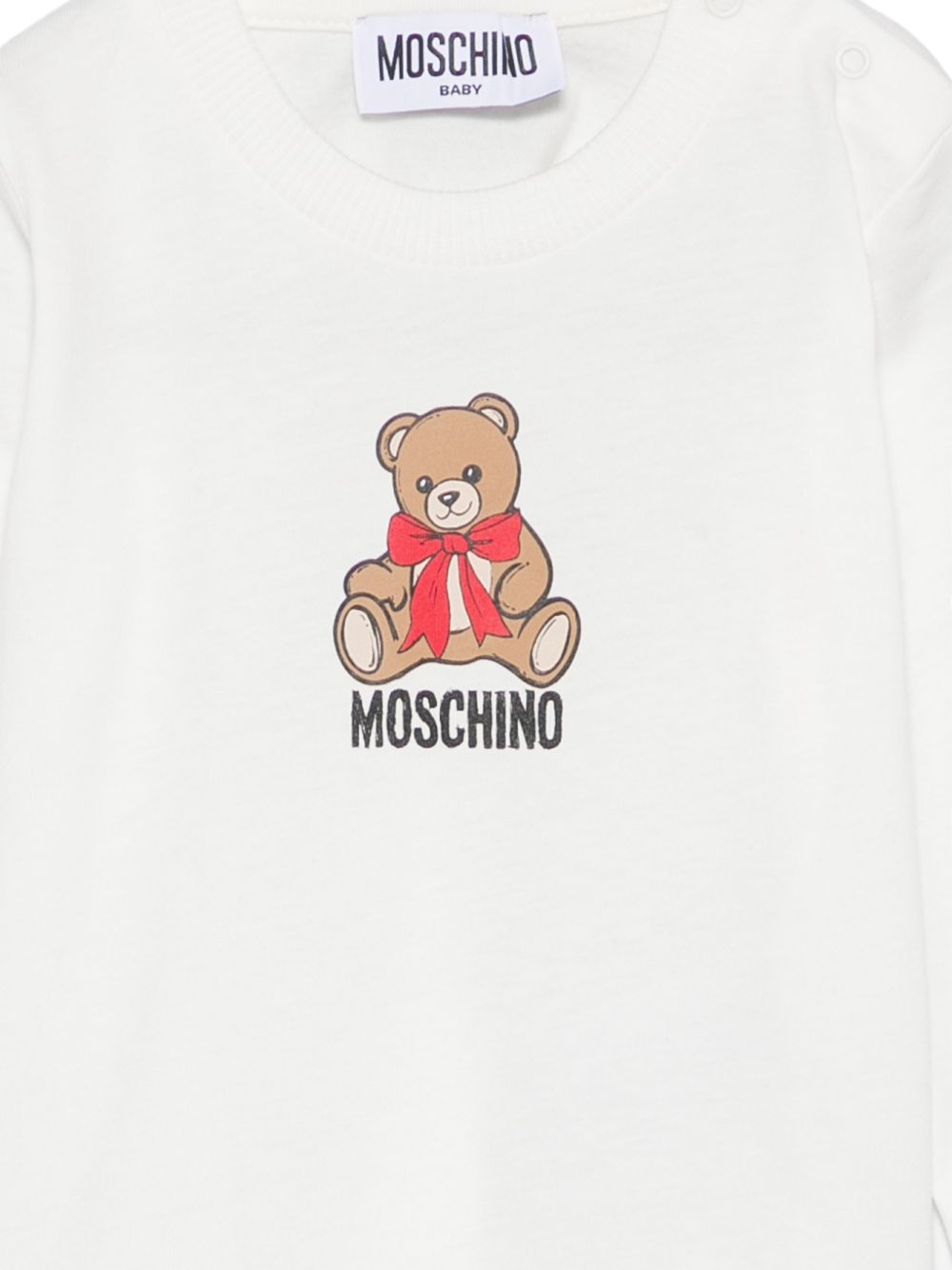 T-shirt per neonati Moschino Kids bianca con stampa Teddy con dettaglio fiocco MTO014LAA10 10063 MOSCHINO KIDS 