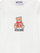 T-shirt per neonati Moschino Kids bianca con stampa Teddy con dettaglio fiocco MTO014LAA10 10063 MOSCHINO KIDS 