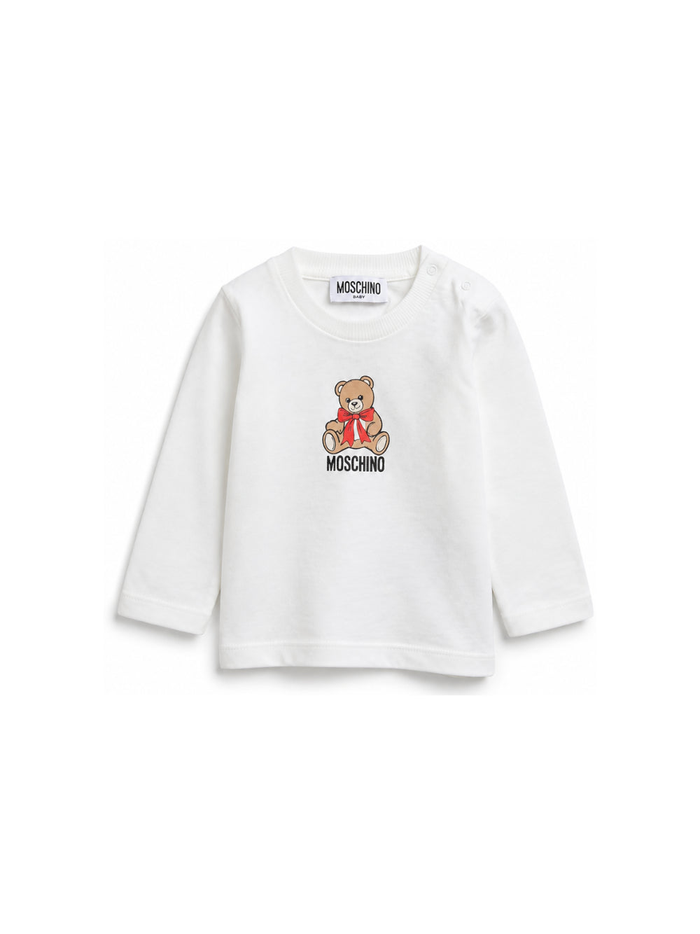 T-shirt per neonati Moschino Kids bianca con stampa Teddy con dettaglio fiocco MTO014LAA10 10063 MOSCHINO KIDS 