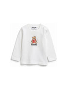 T-shirt per neonati Moschino Kids bianca con stampa Teddy con dettaglio fiocco MTO014LAA10 10063 MOSCHINO KIDS 