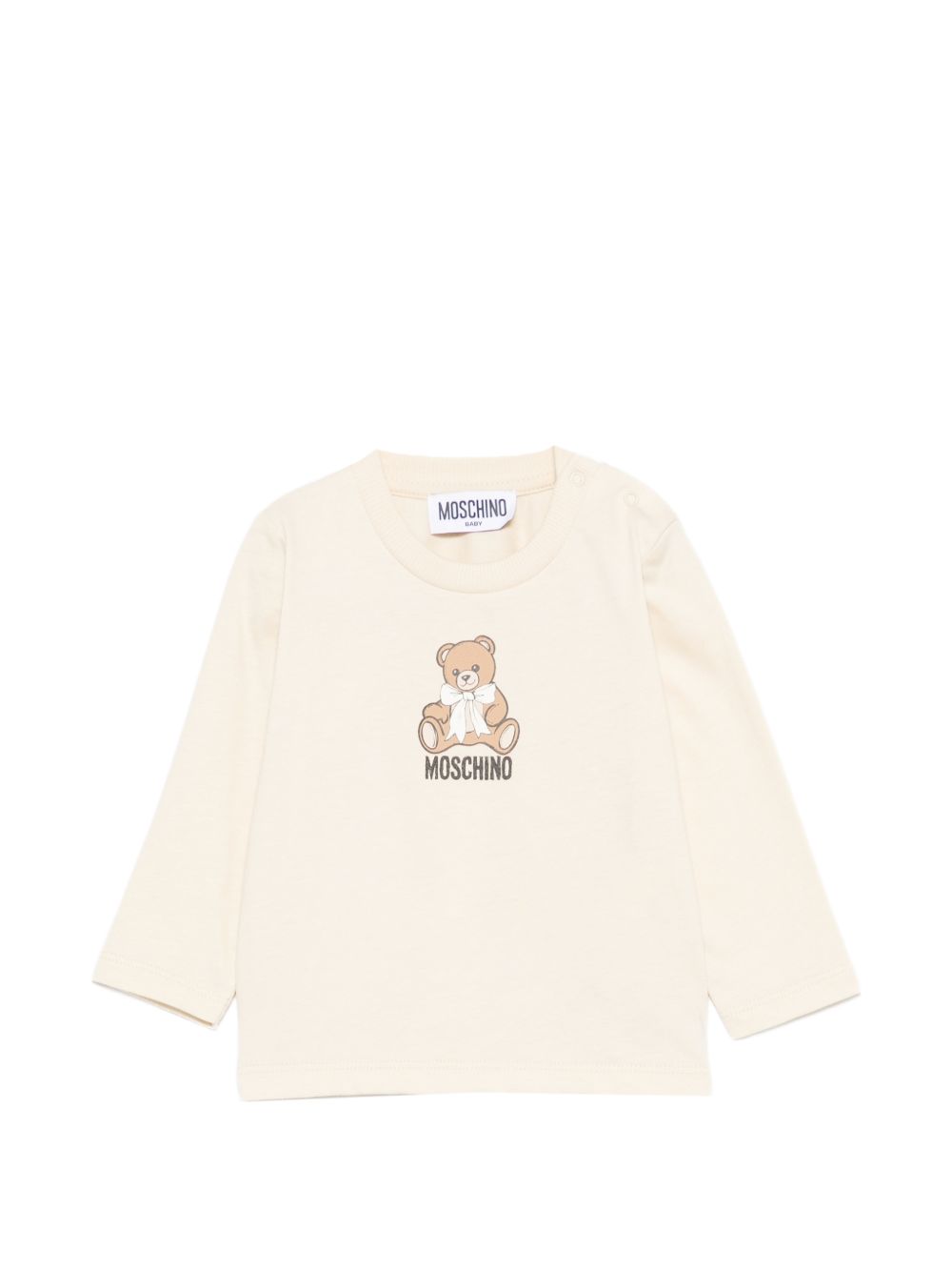 T-shirt per neonati Moschino Kids beige con stampa Teddy con dettaglio fiocco MTO014LAA10 20404 MOSCHINO KIDS 