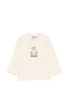 T-shirt per neonati Moschino Kids beige con stampa Teddy con dettaglio fiocco MTO014LAA10 20404 MOSCHINO KIDS 