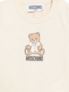 T-shirt per neonati Moschino Kids beige con stampa Teddy con dettaglio fiocco MTO014LAA10 20404 MOSCHINO KIDS 