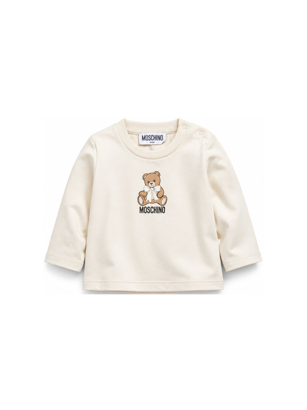 T-shirt per neonati Moschino Kids beige con stampa Teddy con dettaglio fiocco MTO014LAA10 20404 MOSCHINO KIDS 