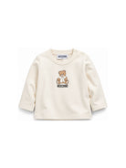 T-shirt per neonati Moschino Kids beige con stampa Teddy con dettaglio fiocco MTO014LAA10 20404 MOSCHINO KIDS 