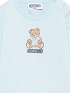 T-shirt per neonato Moschino Kids azzurra con stampa Teddy con dettaglio fiocco MTO014LAA10 40304 MOSCHINO KIDS 