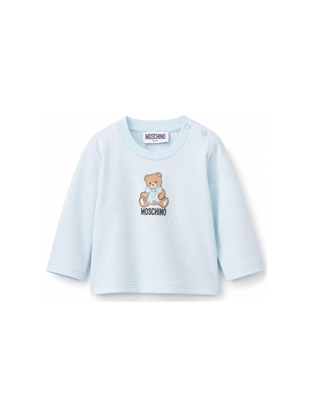 T-shirt per neonato Moschino Kids azzurra con stampa Teddy con dettaglio fiocco MTO014LAA10 40304 MOSCHINO KIDS 