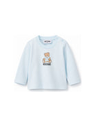 T-shirt per neonato Moschino Kids azzurra con stampa Teddy con dettaglio fiocco MTO014LAA10 40304 MOSCHINO KIDS 