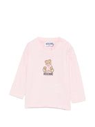 T-shirt per neonata Moschino Kids rosa con stampa Teddy con dettaglio fiocco MTO014LAA10 50209 MOSCHINO KIDS 