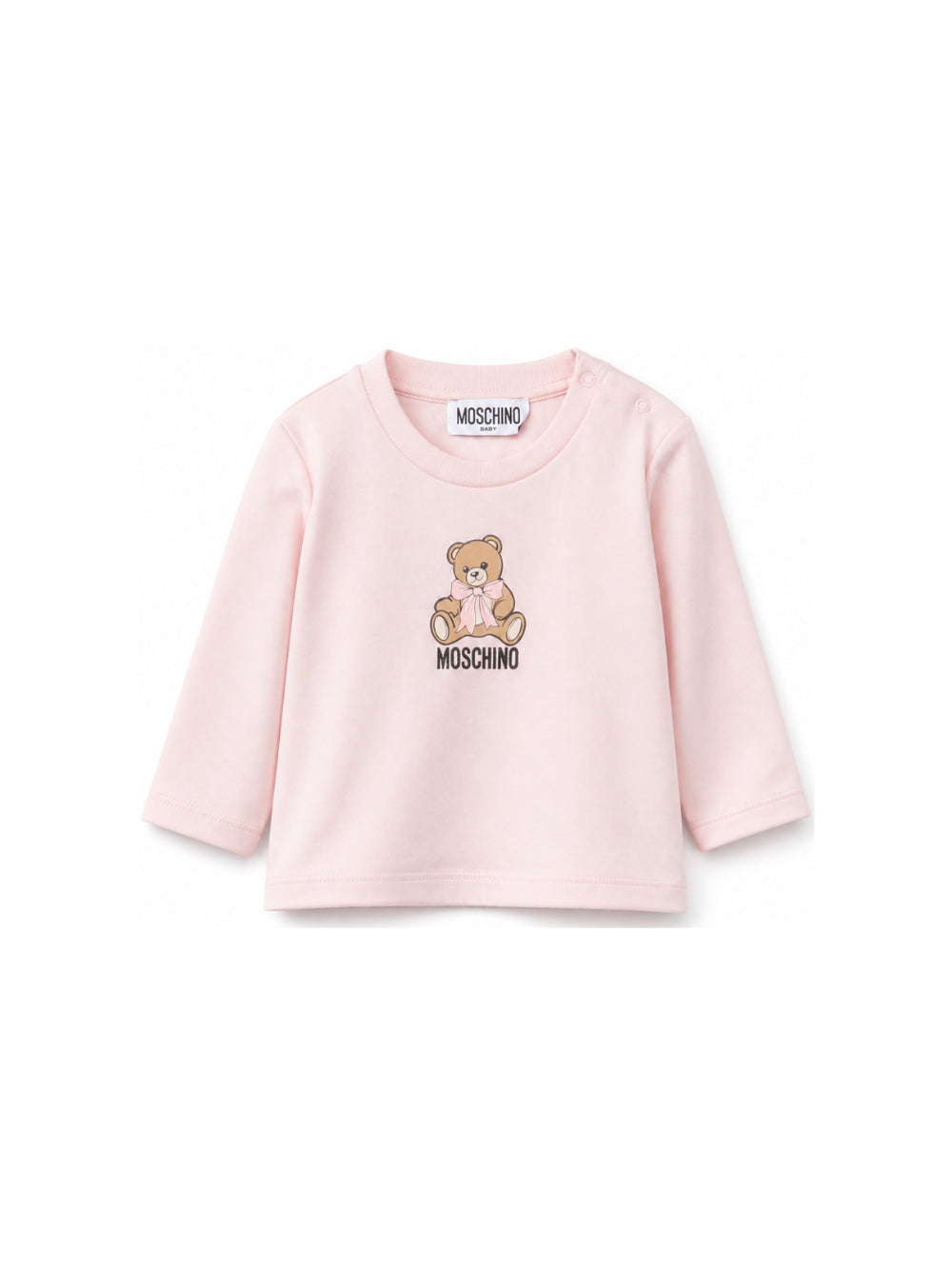 T-shirt per neonata Moschino Kids rosa con stampa Teddy con dettaglio fiocco MTO014LAA10 50209 MOSCHINO KIDS 
