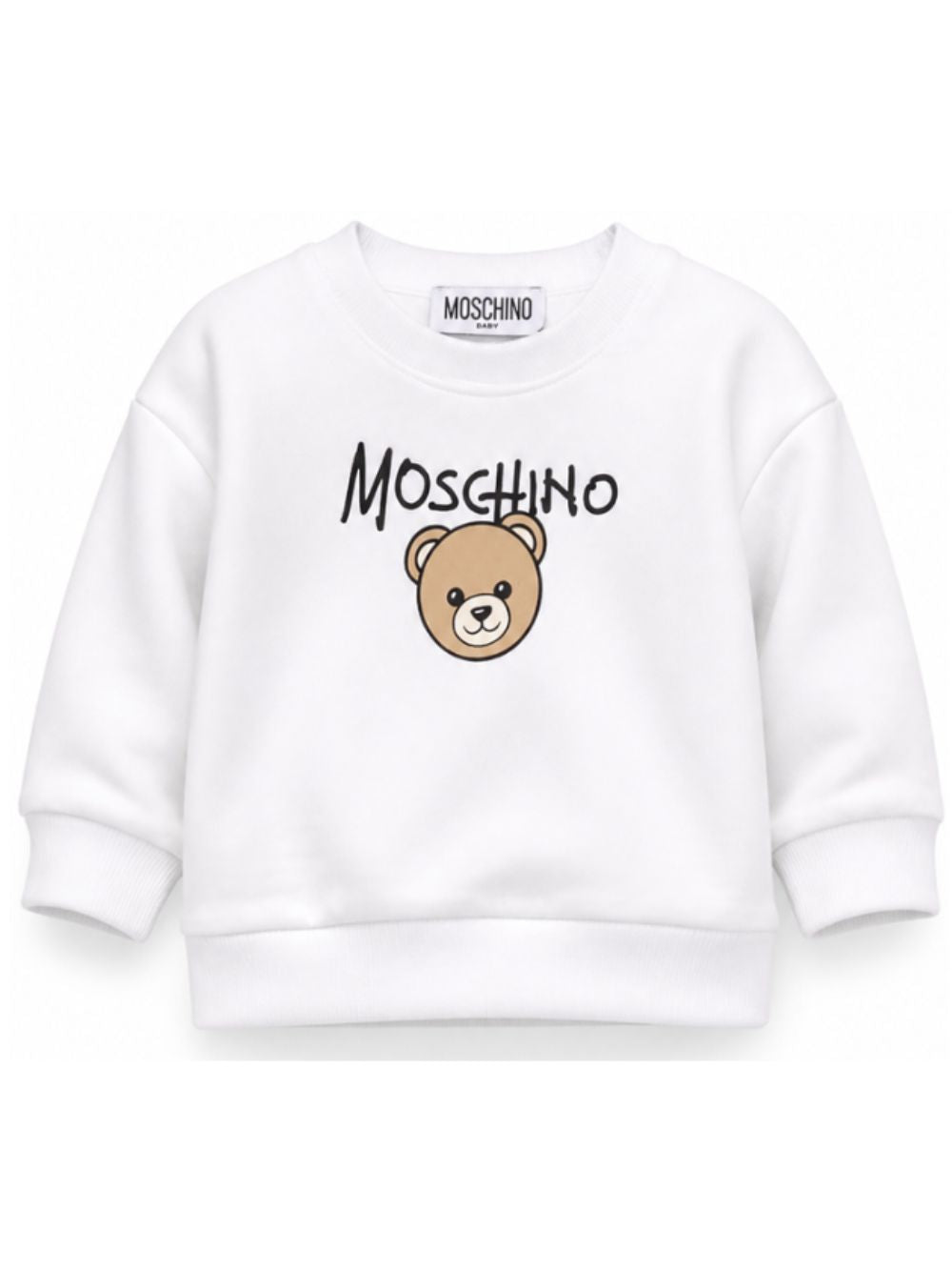 Felpa per neonati Moschino Kids bianca con stampa logo sul davanti MUF06HLCA83 10101 MOSCHINO KIDS 