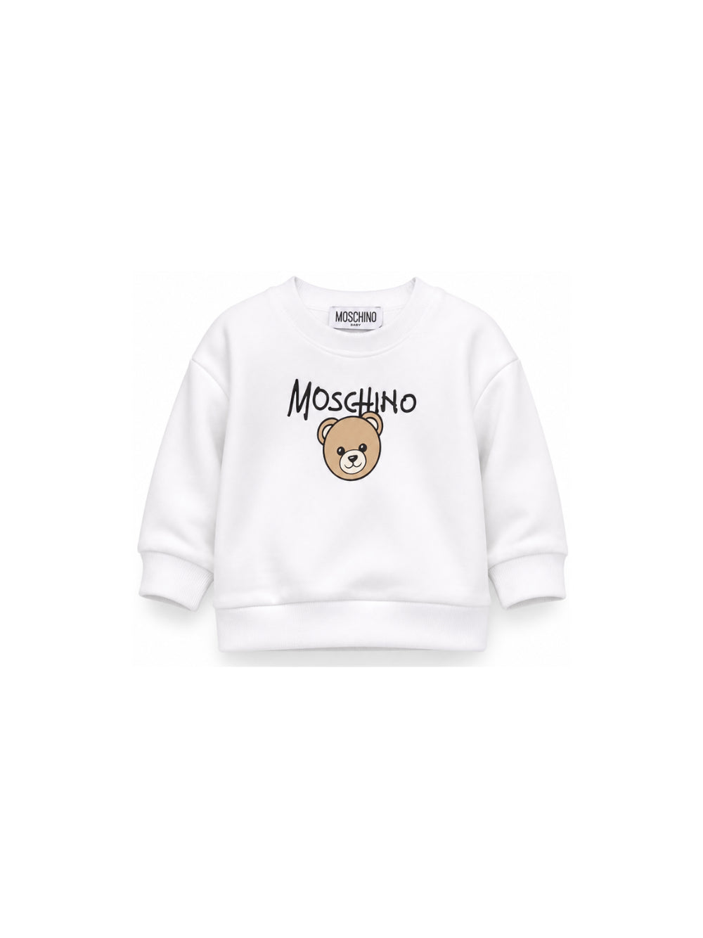 Felpa per neonati Moschino Kids bianca con stampa logo sul davanti MUF06HLCA83 10101 MOSCHINO KIDS 