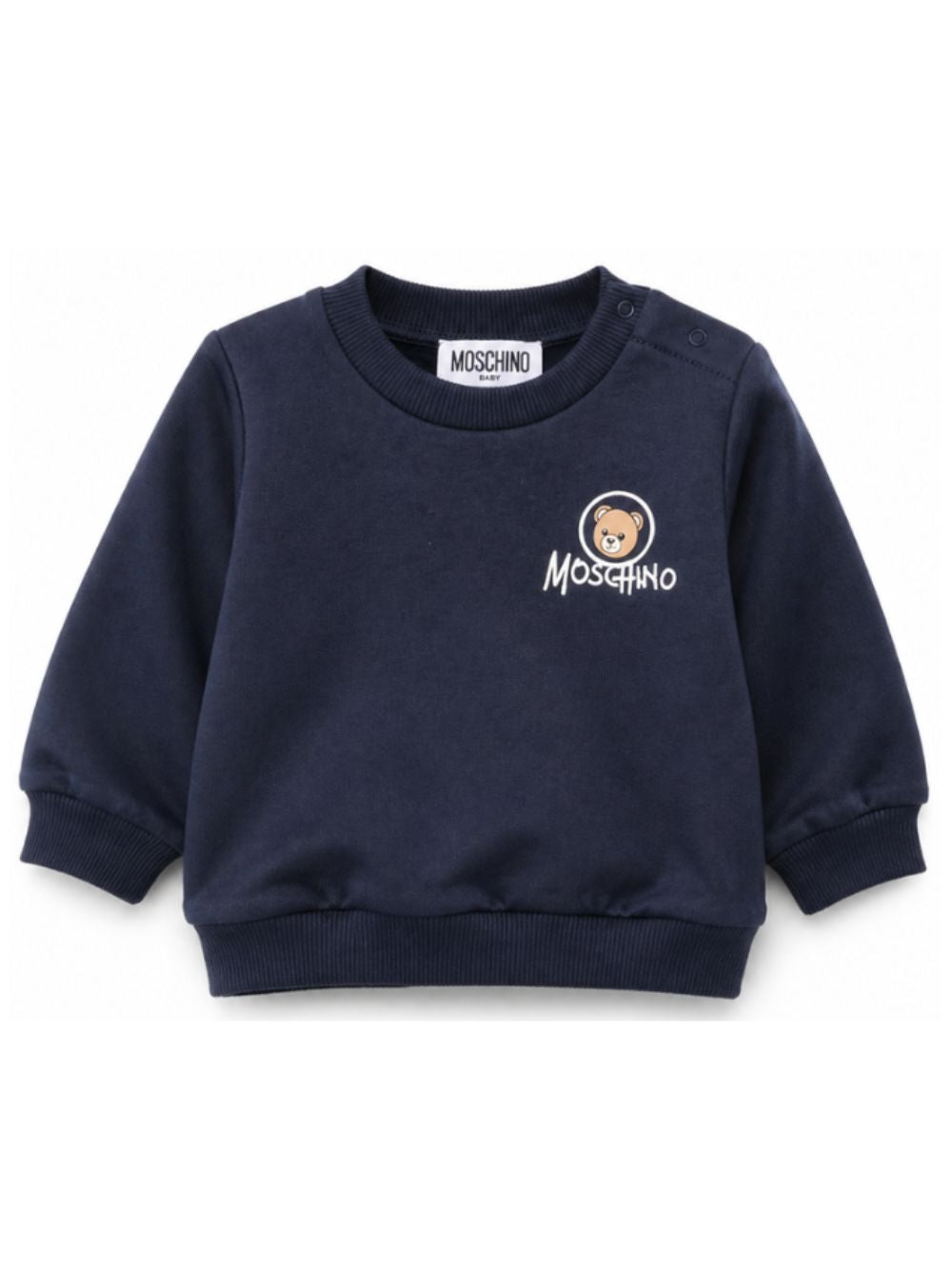 Felpa per neonato Moschino Kids blu con Teddy sul davanti MUF06JLCA83 40016 MOSCHINO KIDS 
