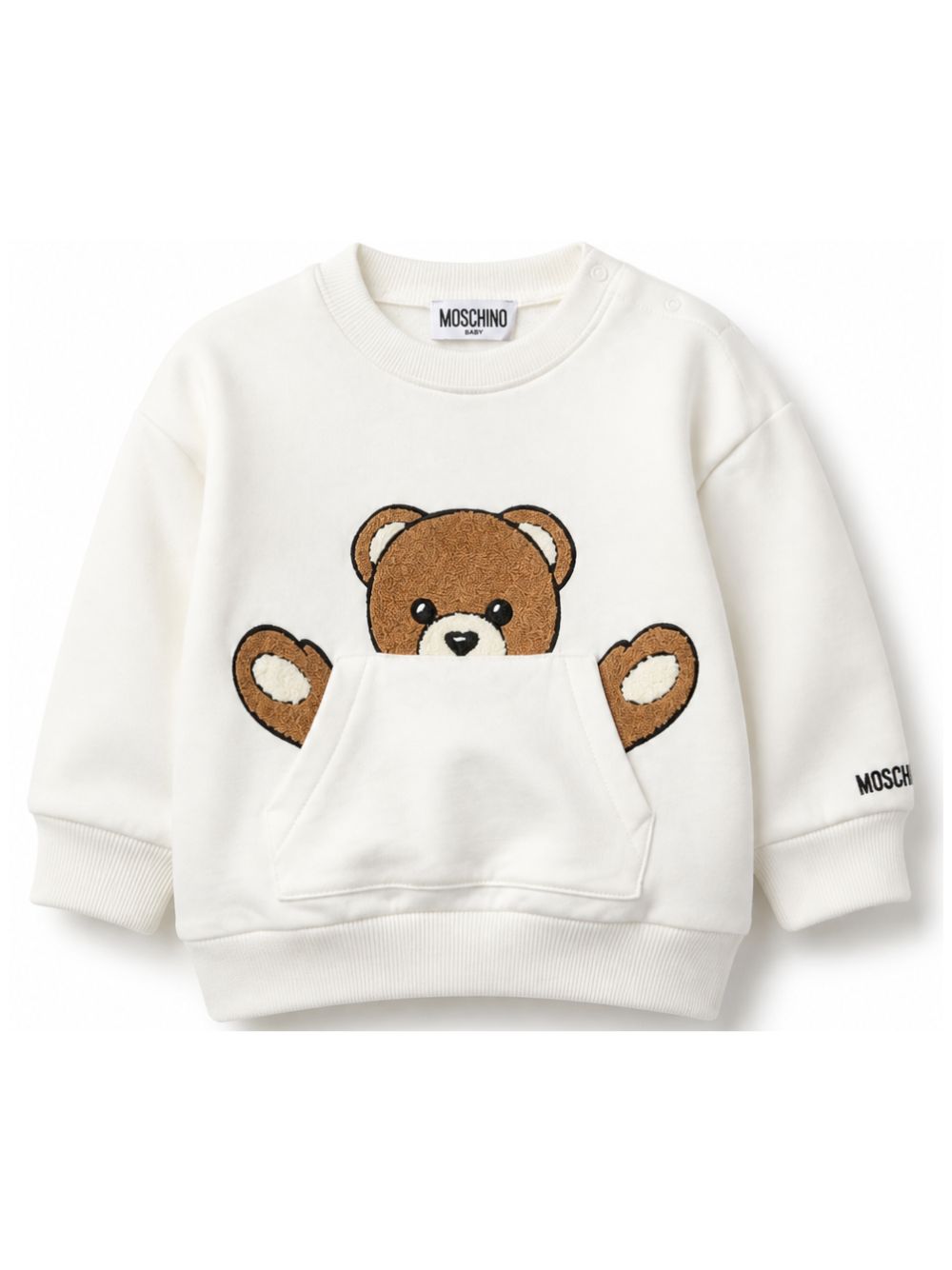 Felpa per neonato Moschino Kids bianco con toppa a forma di orsacchiotto MUF06KLCA93 10063 MOSCHINO KIDS 