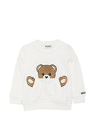 Felpa per neonato Moschino Kids bianco con toppa a forma di orsacchiotto MUF06KLCA93 10063 MOSCHINO KIDS 