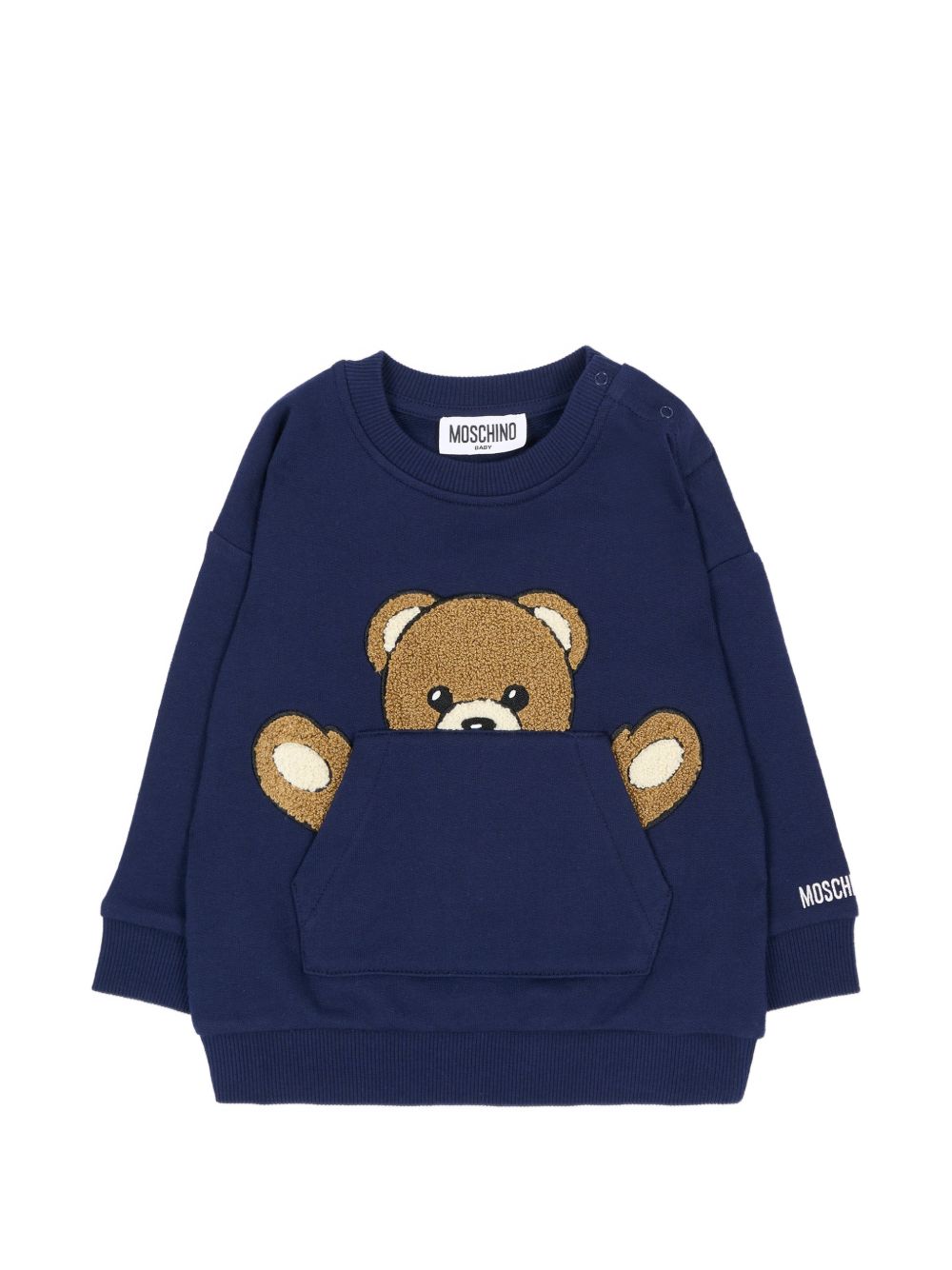 Felpa per neonato Moschino Kids blu con toppa a forma di orsacchiotto MUF06KLCA93 40016 MOSCHINO KIDS 