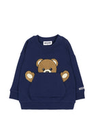 Felpa per neonato Moschino Kids blu con toppa a forma di orsacchiotto MUF06KLCA93 40016 MOSCHINO KIDS 