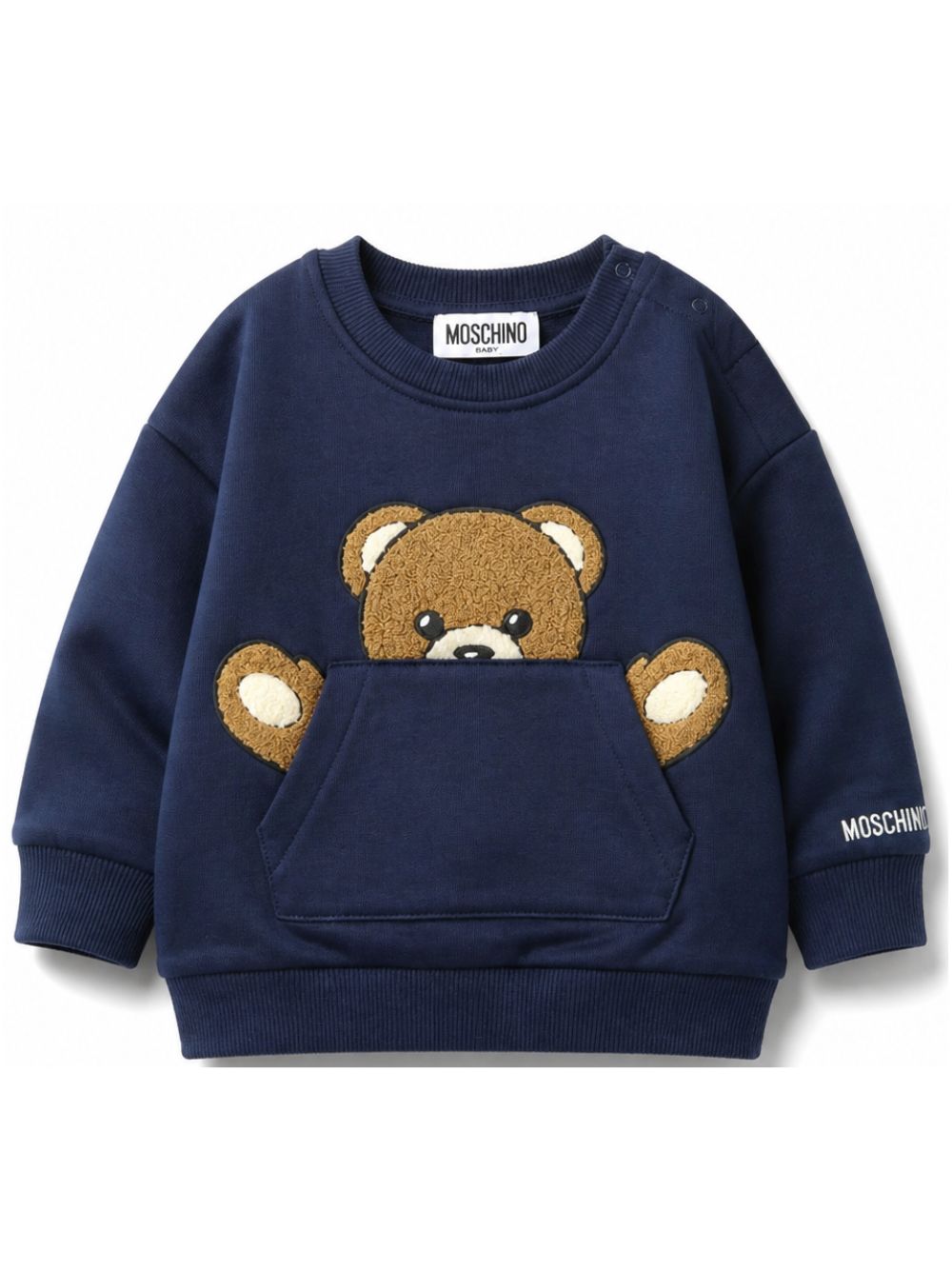 Felpa per neonato Moschino Kids blu con toppa a forma di orsacchiotto MUF06KLCA93 40016 MOSCHINO KIDS 