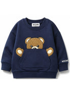 Felpa per neonato Moschino Kids blu con toppa a forma di orsacchiotto MUF06KLCA93 40016 MOSCHINO KIDS 