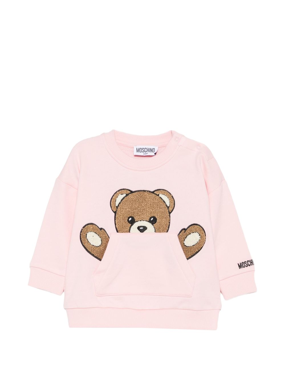 Felpa per neonata Moschino Kids rosa con toppa a forma di orsacchiotto MUF06KLCA93 50209 MOSCHINO KIDS 