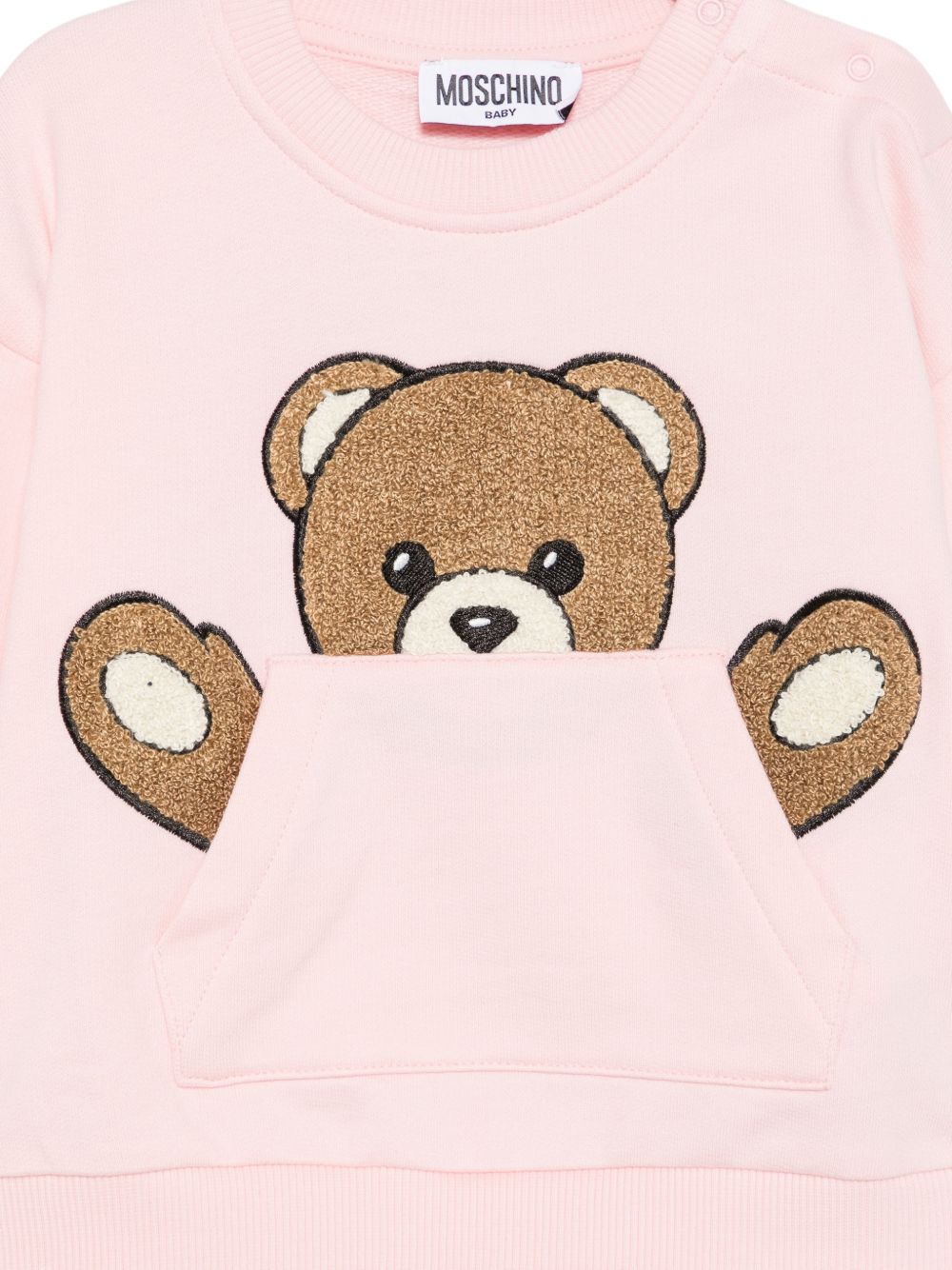 Felpa per neonata Moschino Kids rosa con toppa a forma di orsacchiotto MUF06KLCA93 50209 MOSCHINO KIDS 