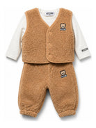 Completo per neonato Moschino Kids marrone in finta pelliccia di montone (set da tre) MUK05TLIA00 20351 MOSCHINO KIDS 