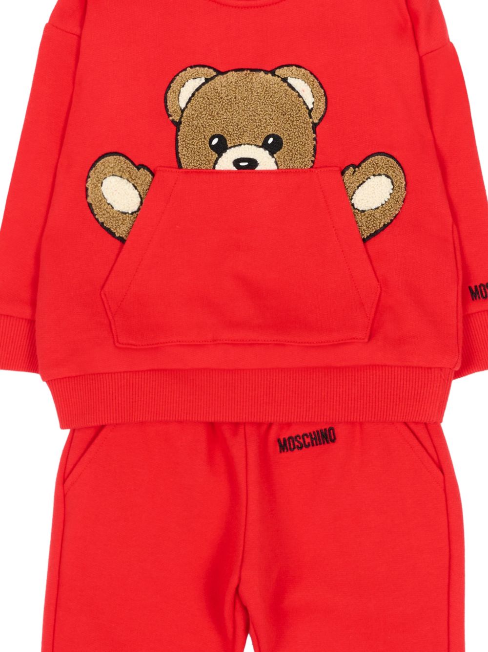 Set di Felpa e Pantalone per neonato Moschino Kids rosso con toppa a forma di orsacchiotto MUK05VLCA93 50109 MOSCHINO KIDS 