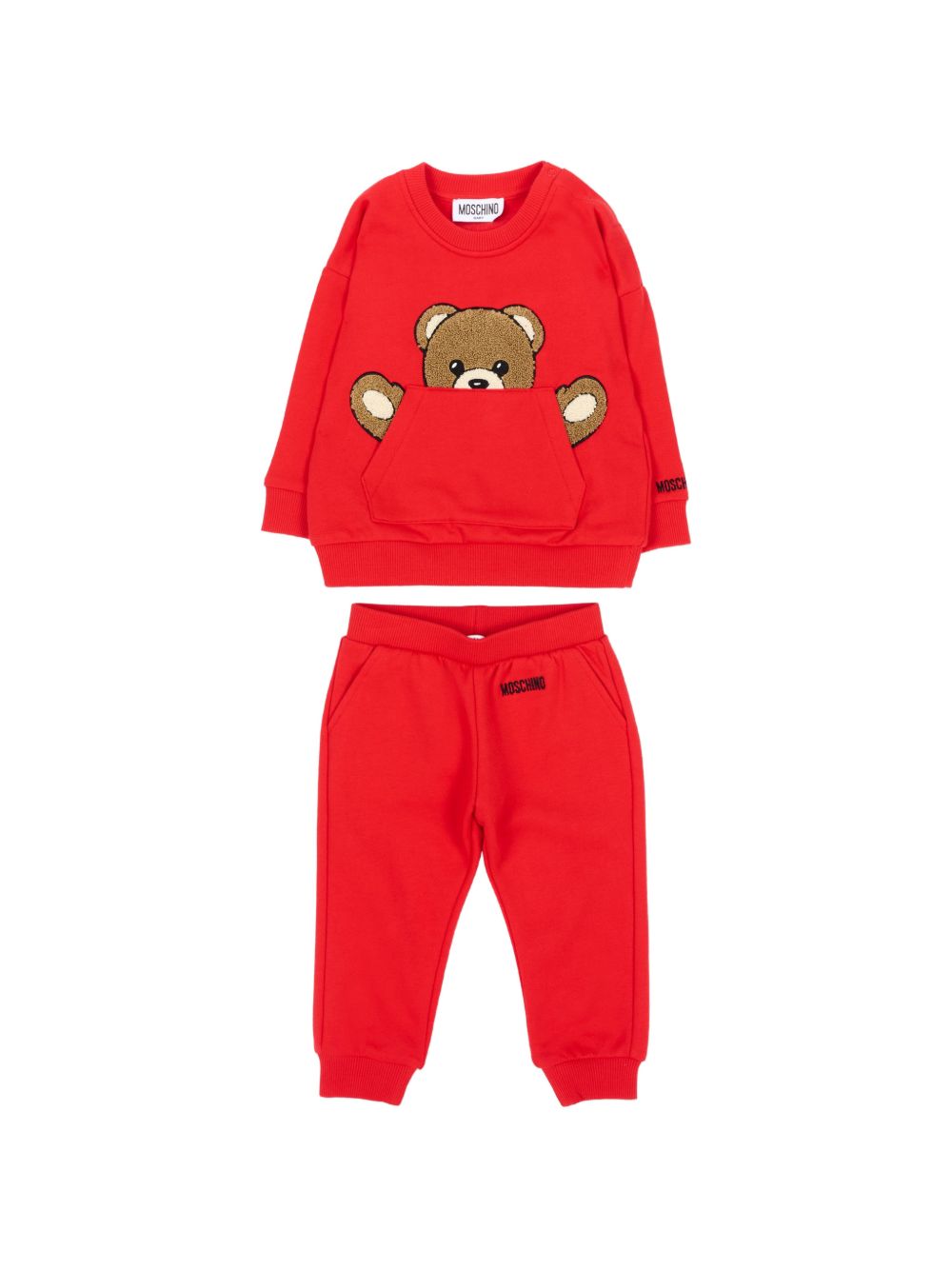 Set di Felpa e Pantalone per neonato Moschino Kids rosso con toppa a forma di orsacchiotto MUK05VLCA93 50109 MOSCHINO KIDS 
