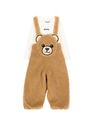 Set t-shirt e salopette per neonato Moschino Kids beige con applicazione Teddy Bear MUK05WLIA00 20351 MOSCHINO KIDS 