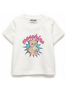 T-shirt per neonato Moschino Kids bianca con stampa popcorn con orsacchiotti MUM04WLAA57 10063 MOSCHINO KIDS 