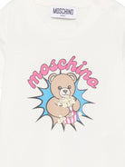 T-shirt per neonato Moschino Kids bianca con stampa popcorn con orsacchiotti MUM04WLAA57 10063 MOSCHINO KIDS 