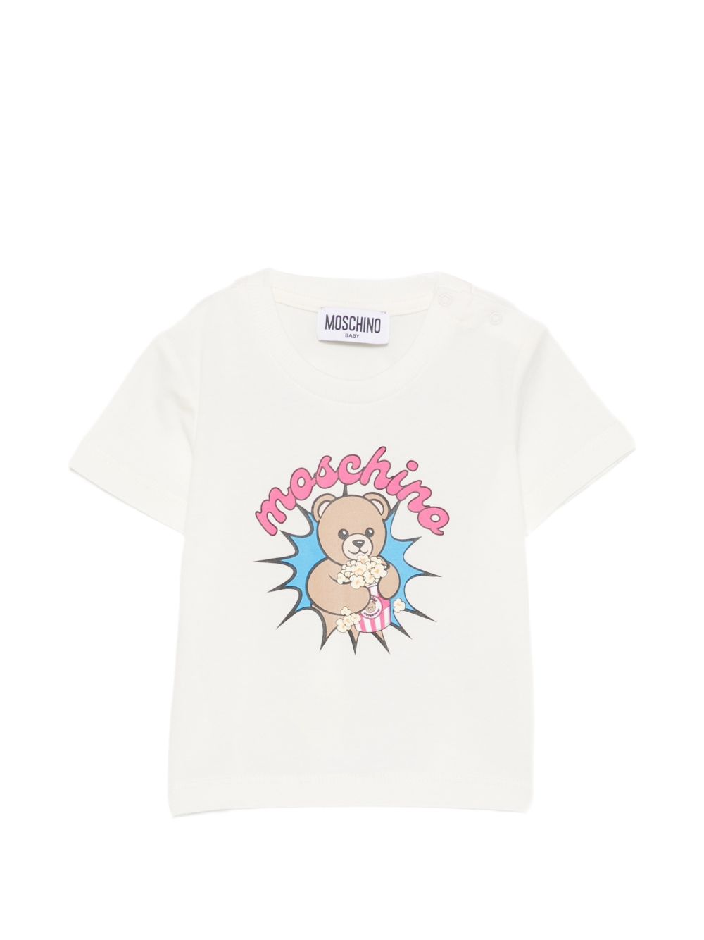 T-shirt per neonato Moschino Kids bianca con stampa popcorn con orsacchiotti MUM04WLAA57 10063 MOSCHINO KIDS 