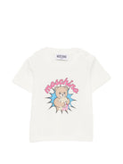 T-shirt per neonato Moschino Kids bianca con stampa popcorn con orsacchiotti MUM04WLAA57 10063 MOSCHINO KIDS 